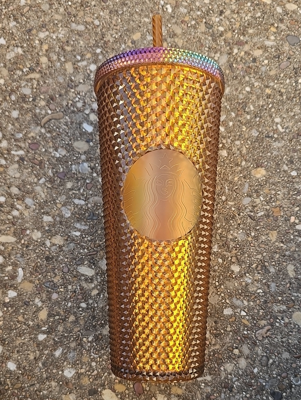 Starbucks Gold Iridescent Studded Tumbler with Rainbow Rim
